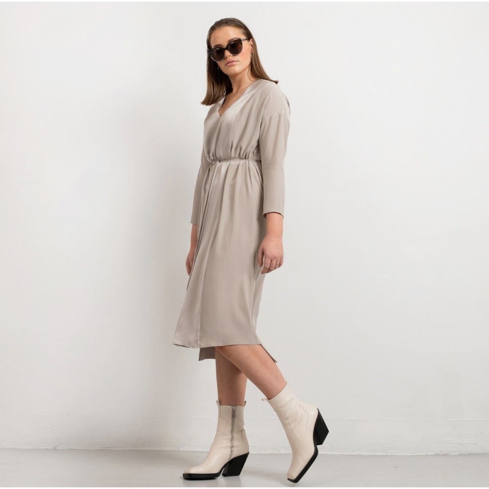 H&M Wrap Midi Dress Long Sleeve Olive Green Tie Waist Size M
